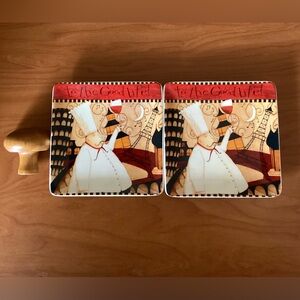New Set of 2 Fat Chef Decorative Plates plus a Mushroom Refrigerator Magnet